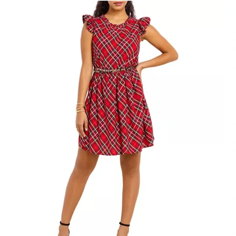 NWT Vineyard Vines Red Ruffle plaid Mini swing dress. Retail $168 Size 4.